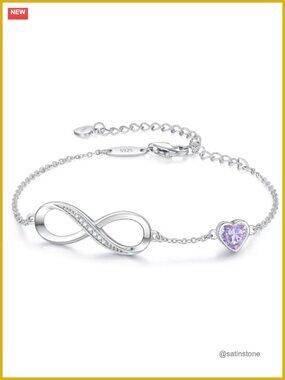925 Sterling Silver Infinity Heart Bracelet Adjustable Lobster Clasp Gift for